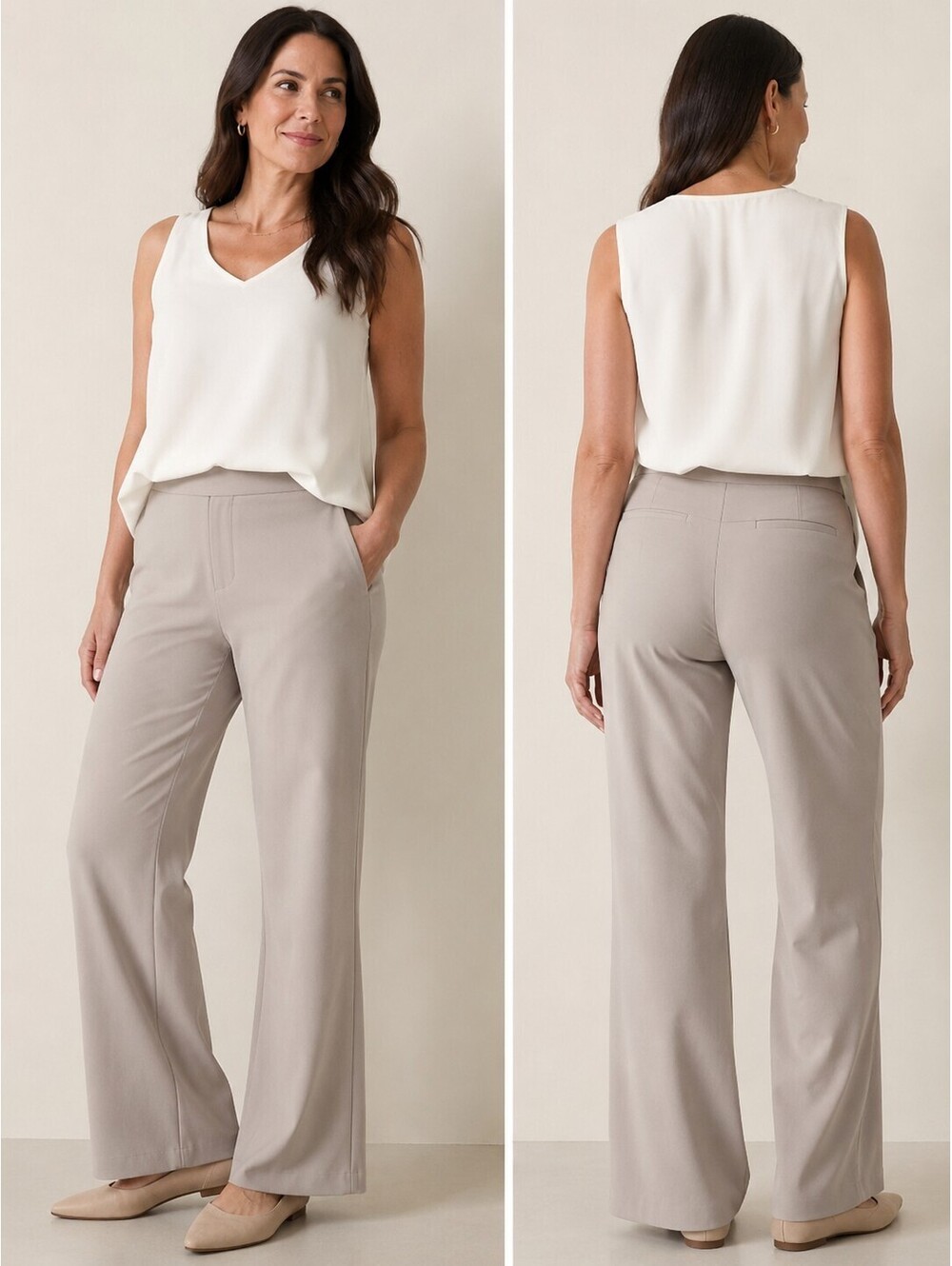 Athleta Stellar Trouser Pants 14P Taupe Stretch Travel Work Career